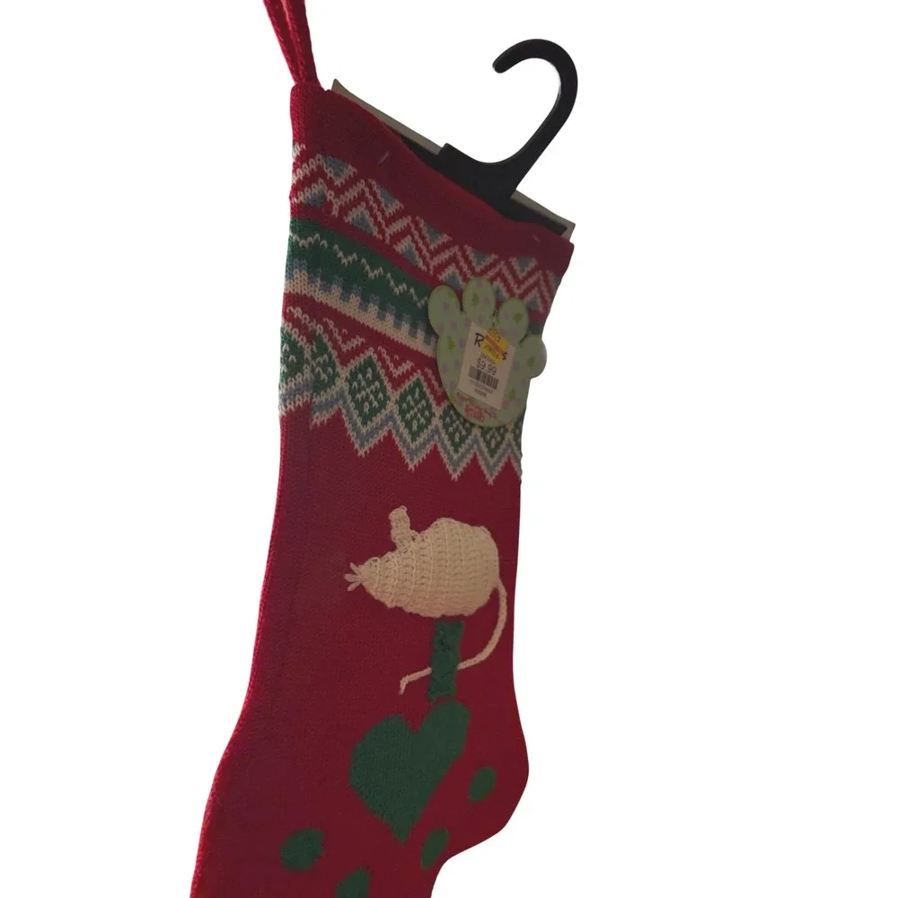 Red Knit Pet Cat Christmas Stocking Paw Shape Crochet Mouse The‎ Jabara Group